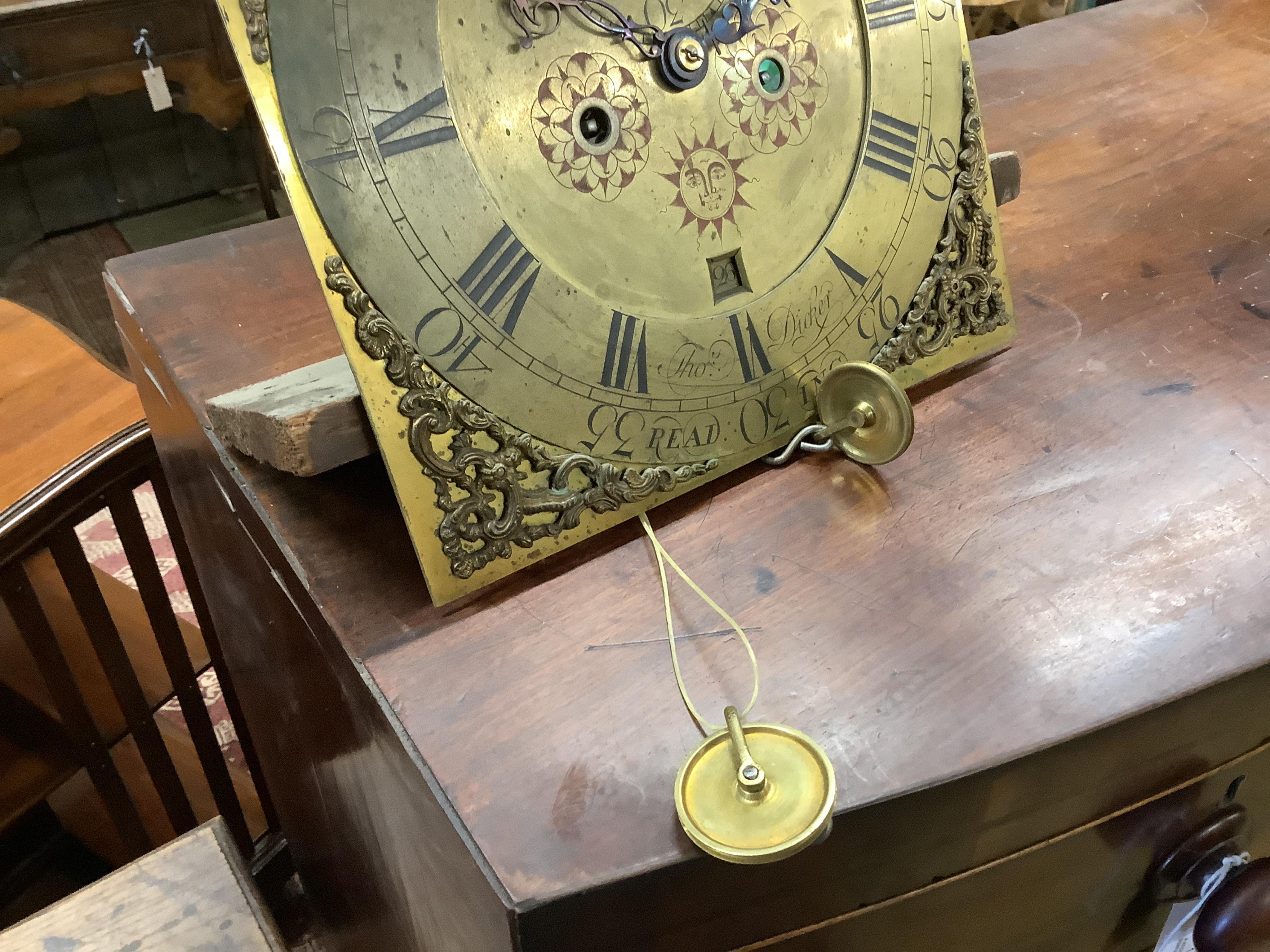 A longcase clock with brass dial, height 193cm